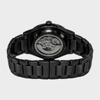 Relógio automático Veleno Noctis Black com mostrador preto e pulseira de aço inoxidável, estilo moderno e elegante.