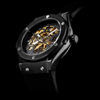 Relógio automático Veleno Watches Veleno Obsidian Forge Black com mostrador preto e pulseira de couro preta.