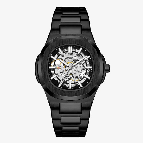 Relógio automático Veleno Aeris Silver com pulseira de aço inox, mostrador prateado e detalhes elegantes.
