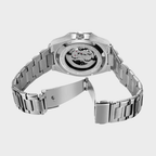 Relógio automático Veleno Argento Silver com pulseira de aço inoxidável e mostrador prateado.