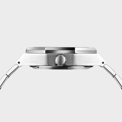 Relógio automático Veleno Argento Silver com pulseira de aço inoxidável e mostrador prateado elegante.