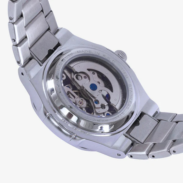 Relógio automático Veleno Aeris Silver com mostrador prateado e pulseira de aço inoxidável, estilo elegante e sofisticado.